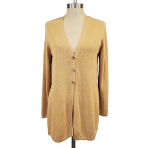 J.Jill Linen Blend Knit Cardigan Sweater PM Button Tan Beach Boho Coastal Travel